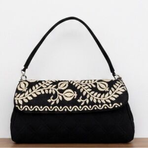 Vera Bradley Juliet Gala Black Cream Embroidery Small‎ Clutch Shoulder Bag Purse